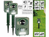 Exbuster 2er-Set Ultraschall-Solar-USB-Tierschreck, Blitzlicht, PIR-Sensor,IP44; Dornengitter Dornengitter Dornengitter 